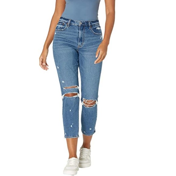 Abercrombie & Fitch Denim - Abercrombie & Fitch Curve Love The Mom High Rise Ripped Knee Jeans Size 31